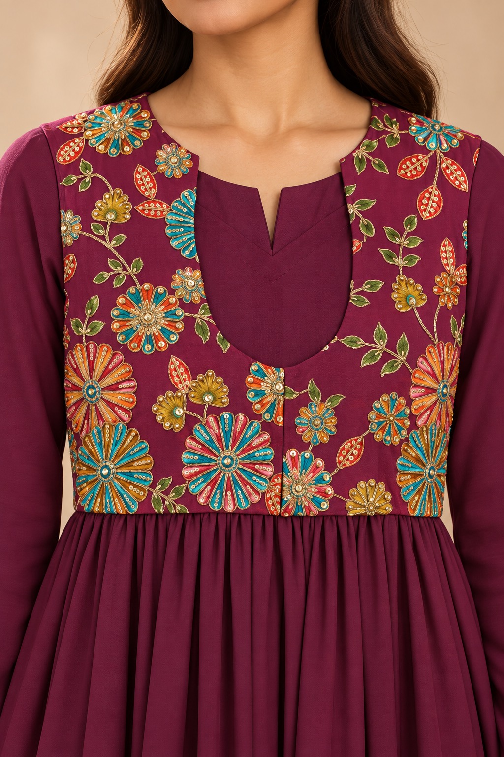 Embroidered burgundy formalwear by BJ by Nasrin Abubakar